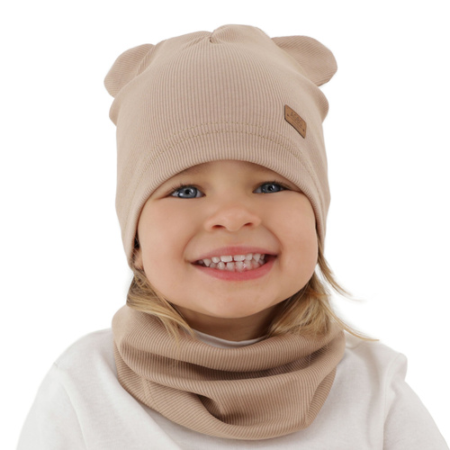 Flicka höst/vår set: mössa och tubhalsduk, av bomull, beige Georgea