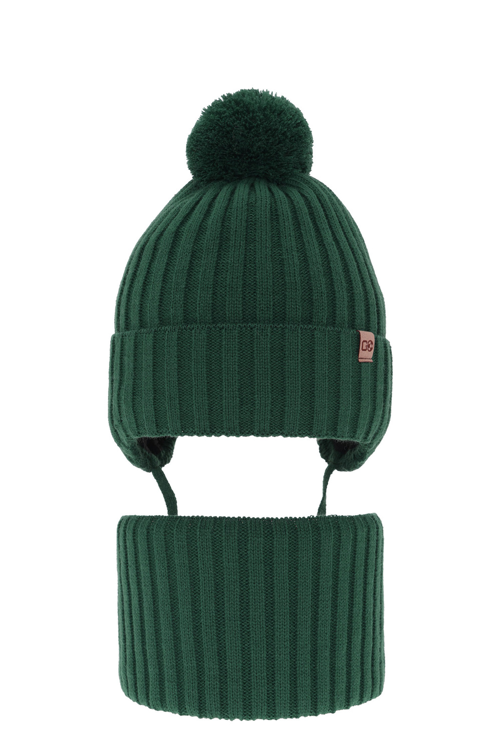 Pojke vinter set: mössa och halsduk, smaragdgrön, med pompom, Carlo