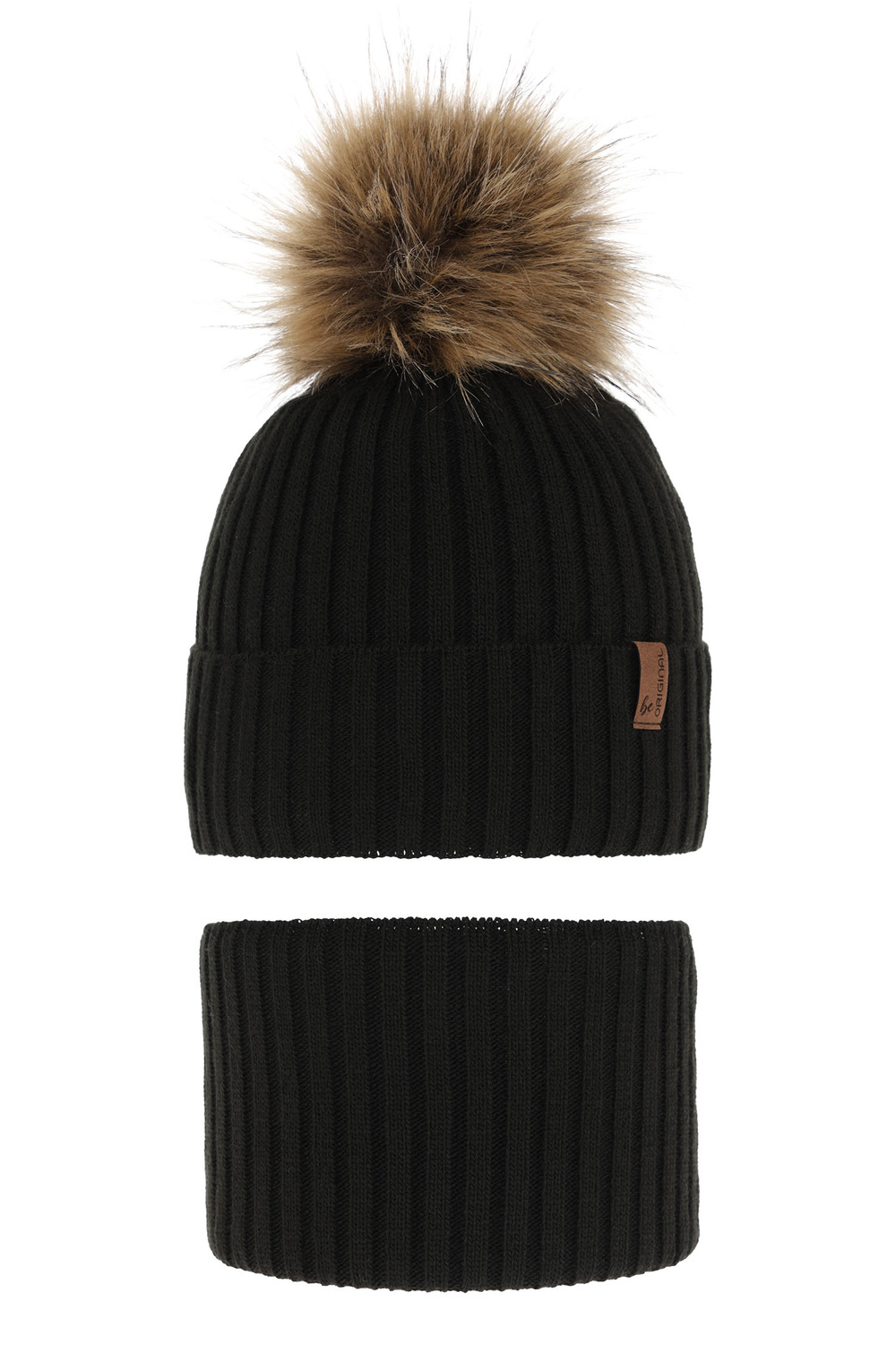 Pojke vinter set: mössa och halsduk, svart, med pompom, Onyks