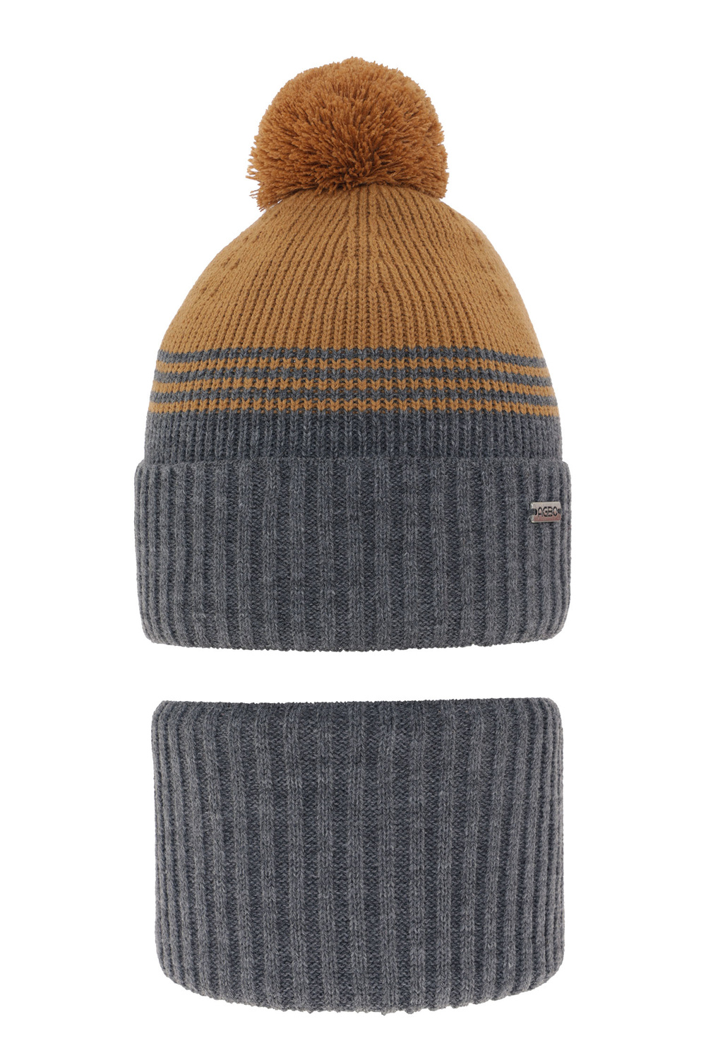 Pojke vinter set: mössa och halsduk, grå, med pompom, Pallas