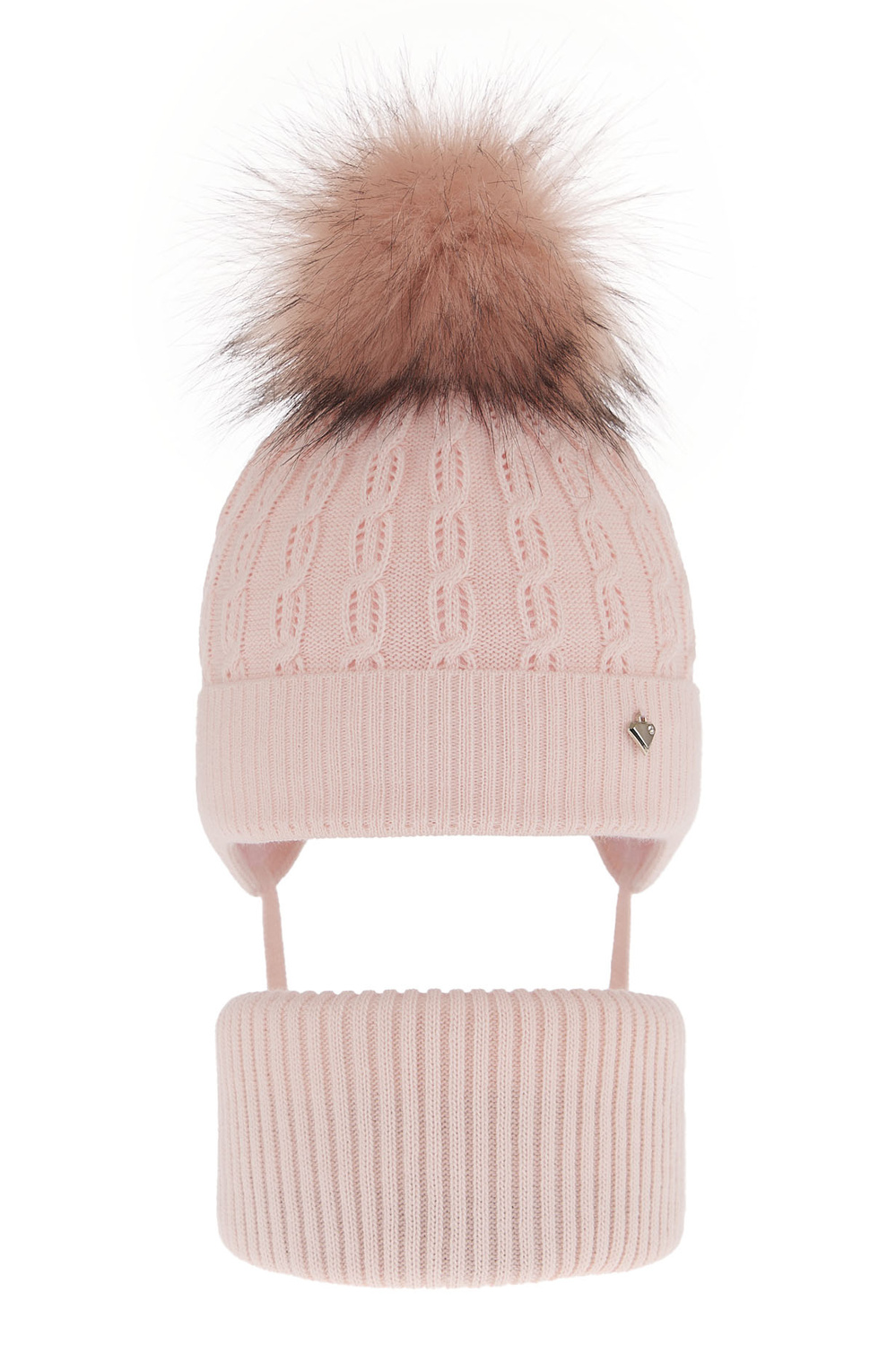 Flicka vinter set: mössa och tubhalsduk, rosa, med pompom, Tukana