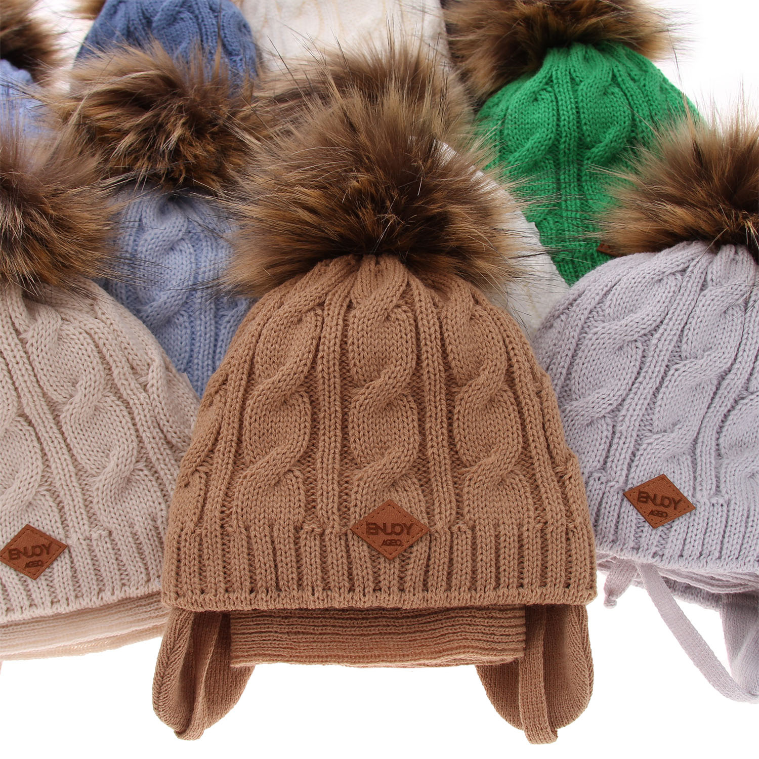 Pojke vinter set: mössa och halsduk, kremfärgad, med pompom, Minor