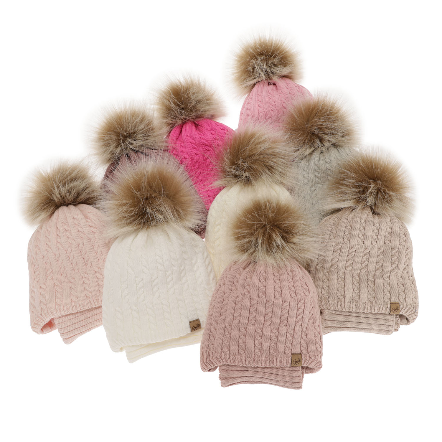Flicka vinter set: mössa och halsduk, grå, med pompom, Loreley