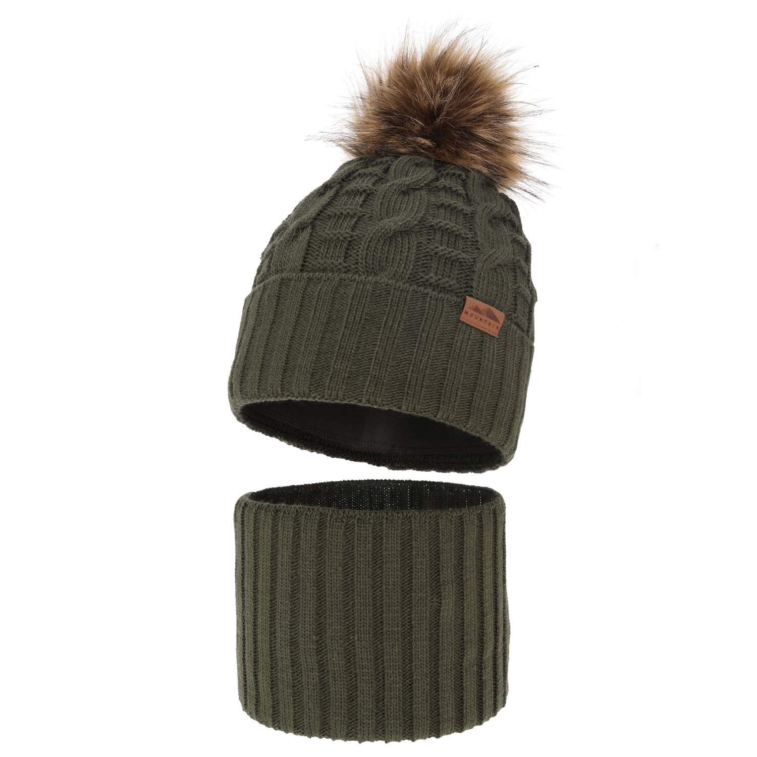 Pojke vinter set: mössa och tubhalsduk, khaki, med pompom, Cent