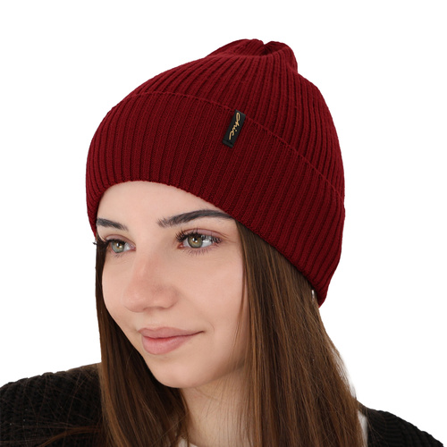 Dam vintermössa, bordeaux, 100% Merino Ull, Megan