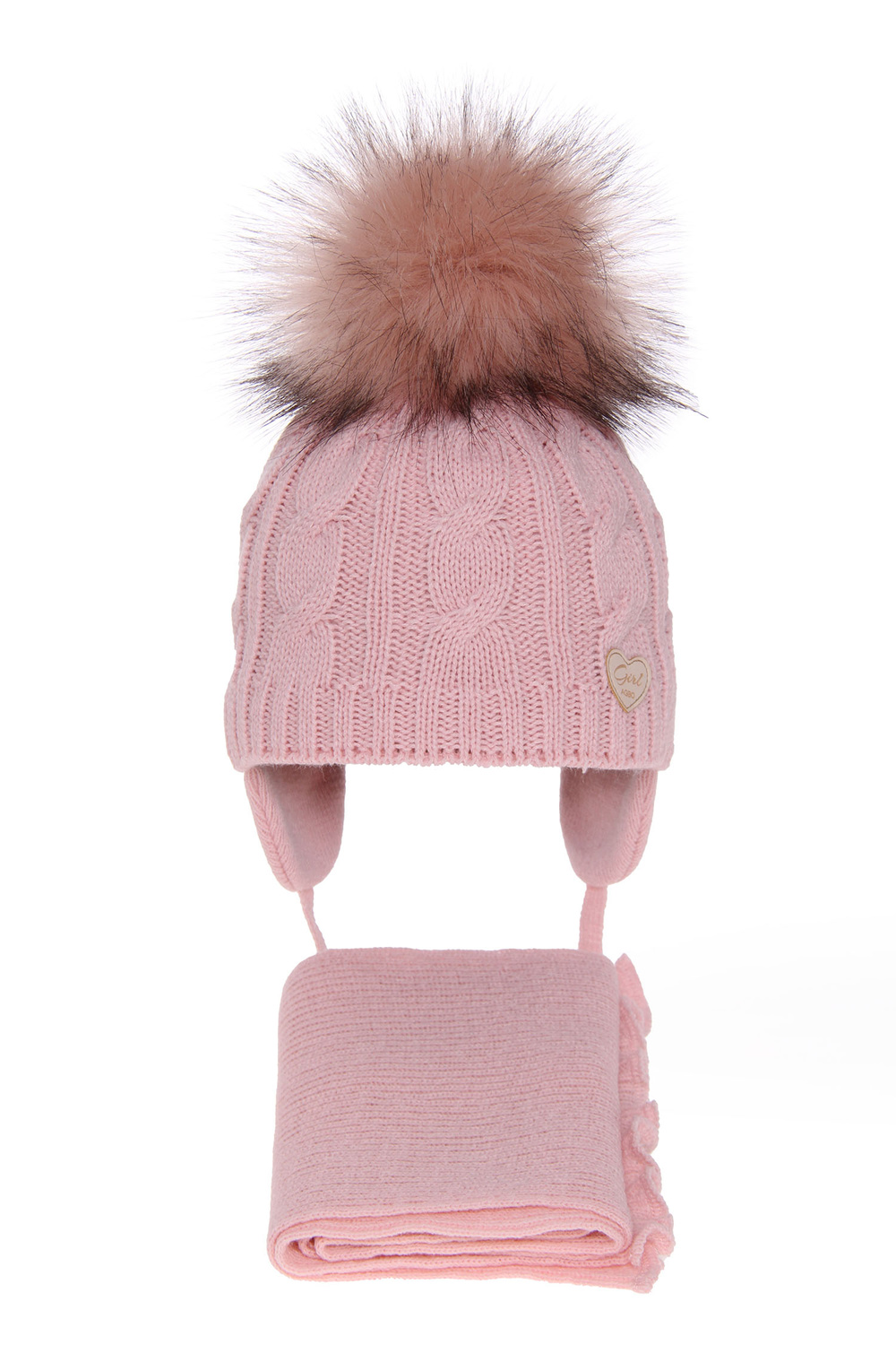 Flicka vinter set: mössa och halsduk, rosa, med pompom, Morena