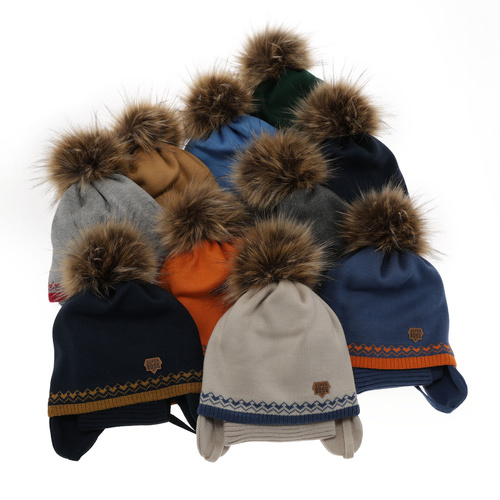 Pojke vinter set: mössa och halsduk, grå, med pompom, Elpis