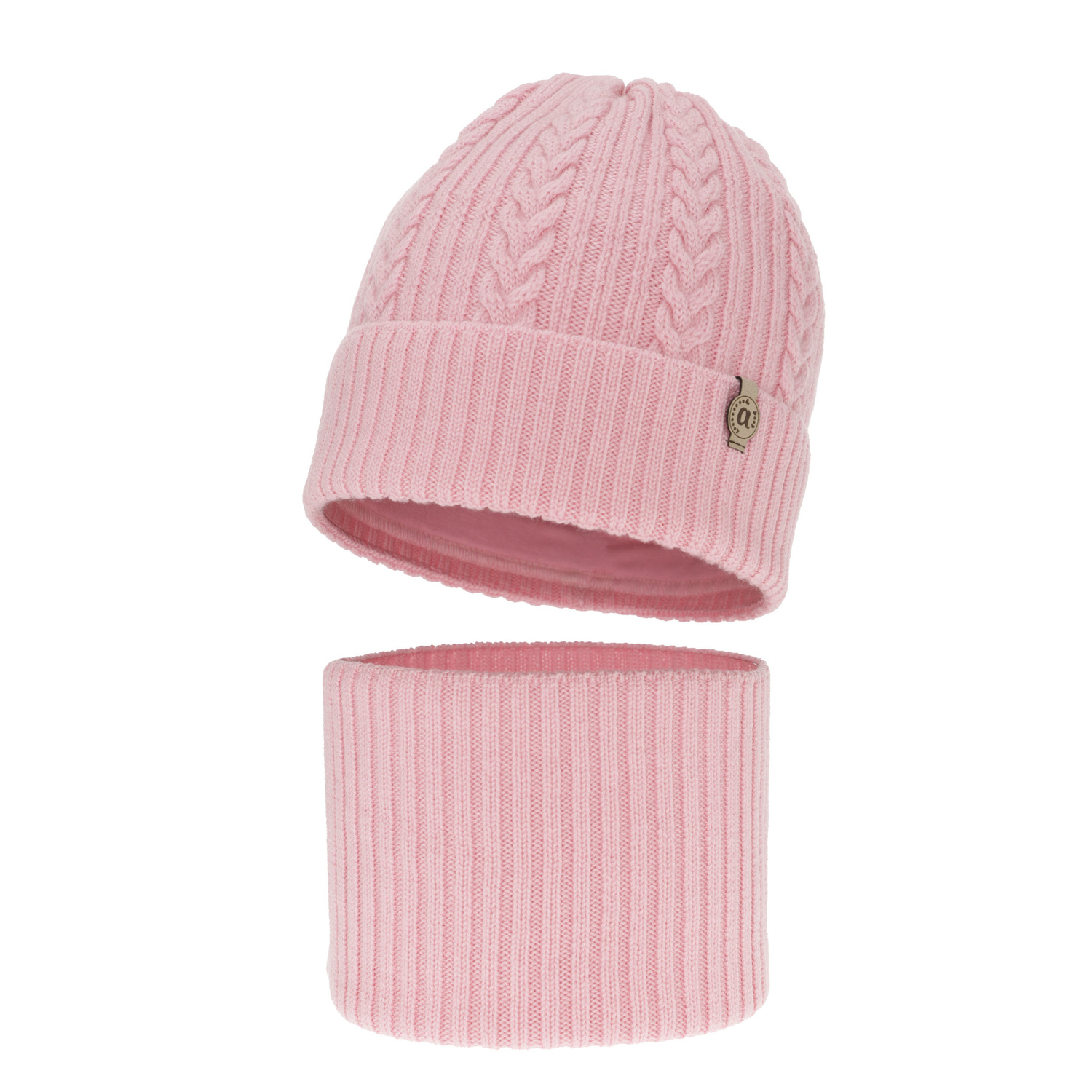 Flicka vinter set: mössa och tubhalsduk, rosa, 100% Merino Ull, Jenny