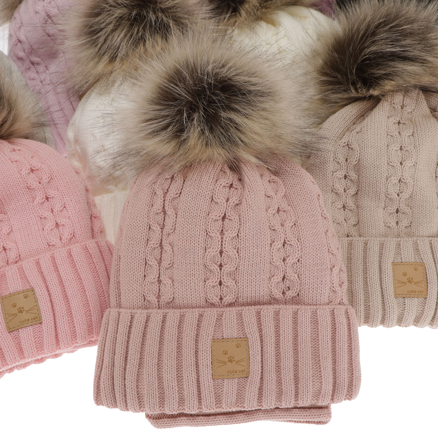 Flicka vinter set: mössa och halsduk, rosa, med pompom, Alexia
