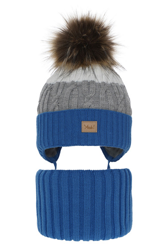 Pojke vinter set: mössa och halsduk, blå, med pompom, Maxwell