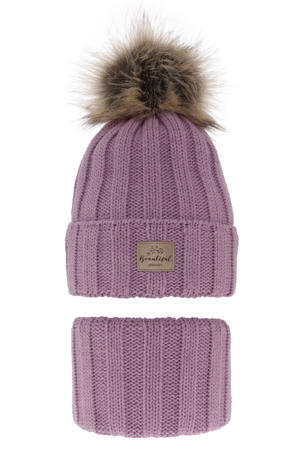 Flicka vinter set: mössa och halsduk, lila, med pompom, Kaliope