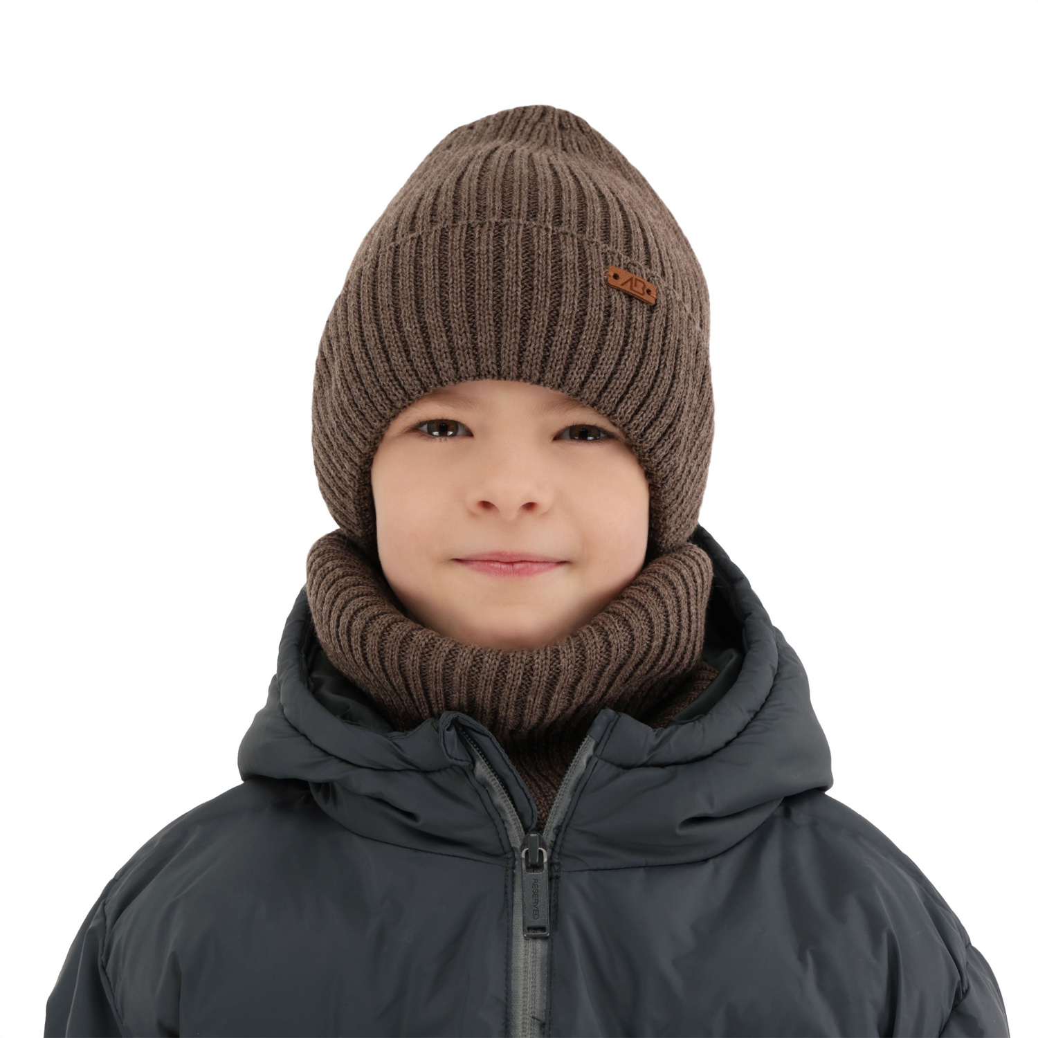 Pojke vinter set: mössa och tubhalsduk, beige, med merinull, Palermo