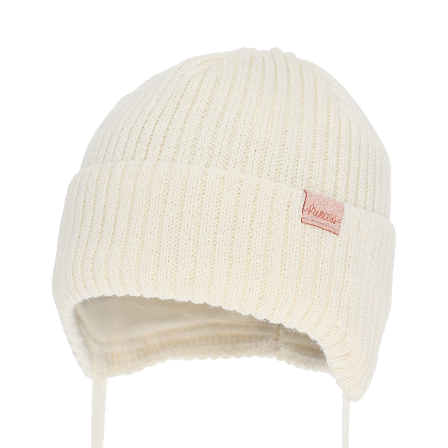Flicka vintermössa, krämfärgad, med knytband, med merinull, Punia