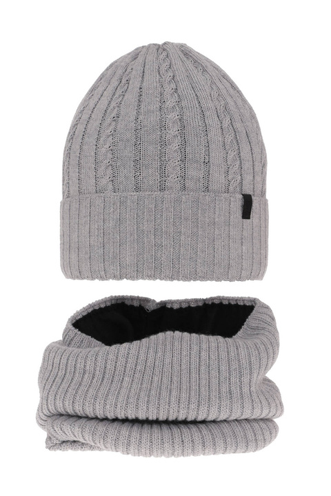 Pojke vinter set: mössa och tubhalsduk, grå, med merinull, fodrad med fleece, Kairo
