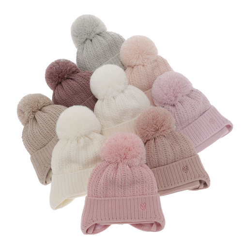 Flicka vinter set: mössa och halsduk, vit, med knytband, med pompom, Marisa