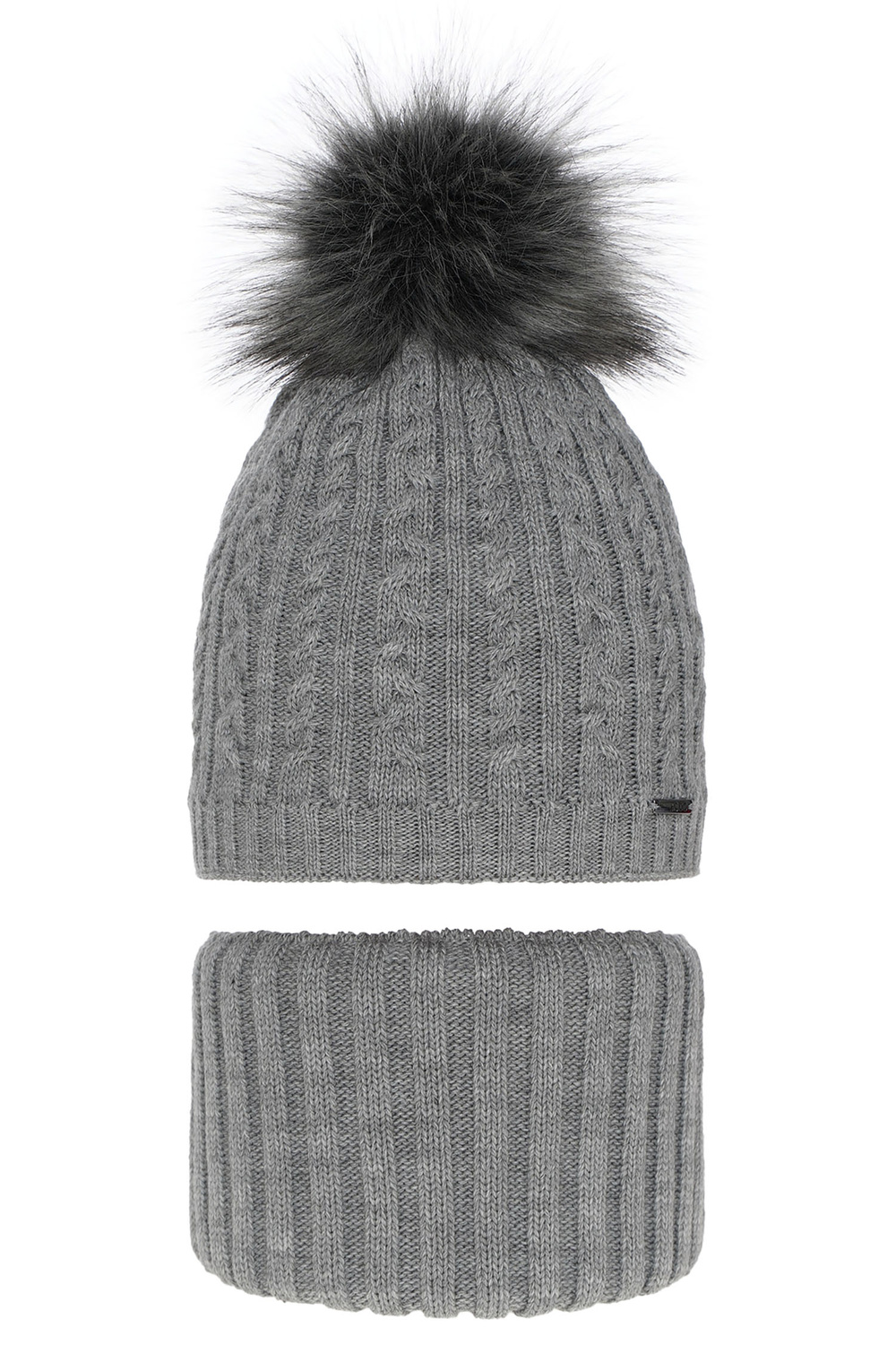 Flicka vinter set: mössa och tubhalsduk, grå, med pompom, Rima
