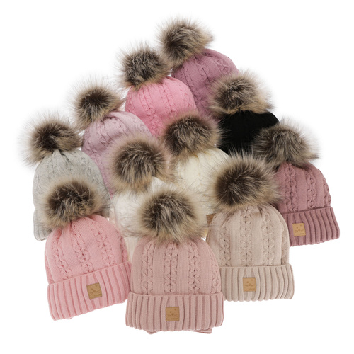 Flicka vinter set: mössa och halsduk, vit, med pompom, Alexia