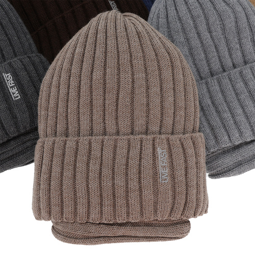 Pojke vinter set: mössa och tubhalsduk, brun, med merinull, fodrad med fleece, Banasko