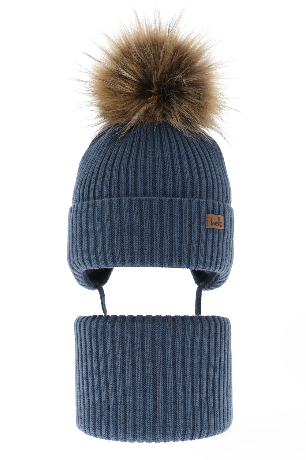 Pojke vinter set: mössa och halsduk, blå, med pompom, Bergo