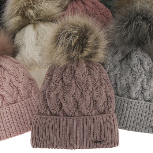 Dam vintermössa, rosa, med pompom, Deva