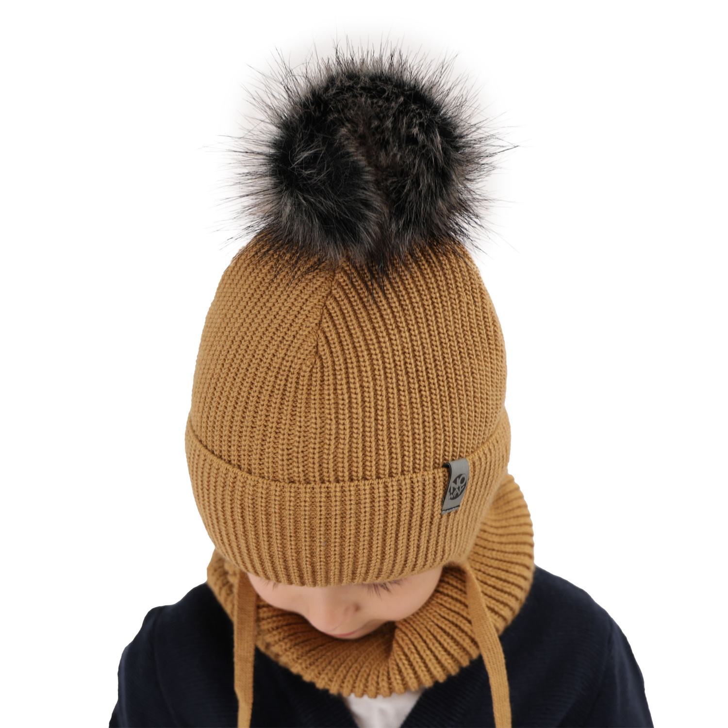 Pojke vinter set: mössa och halsduk, grå, med pompom, wiązany, Honed