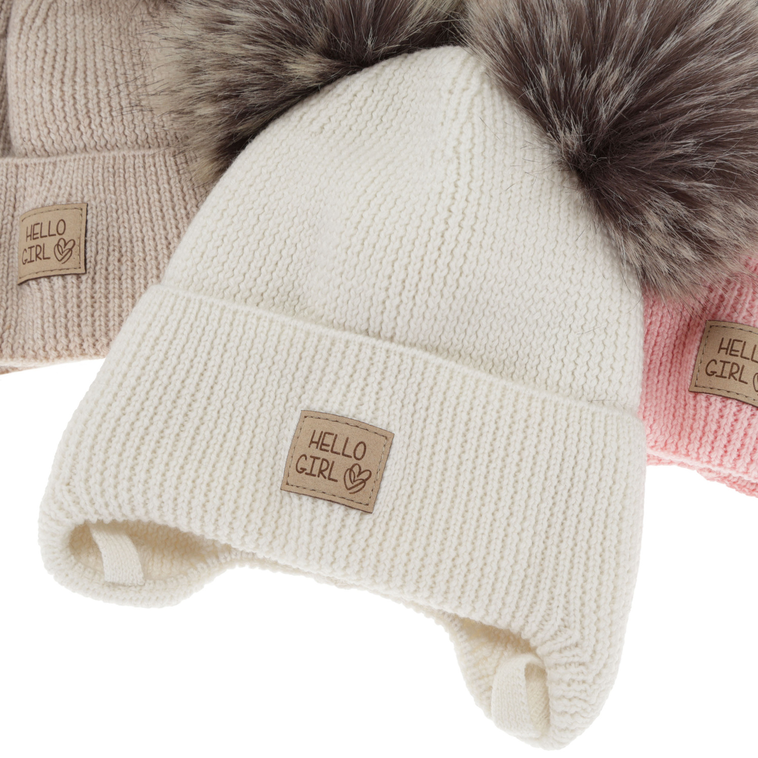 Flicka vintermössa, kremfärgad, 100% Merino Ull, fodrad med yllepolär, med knytband, Trudina