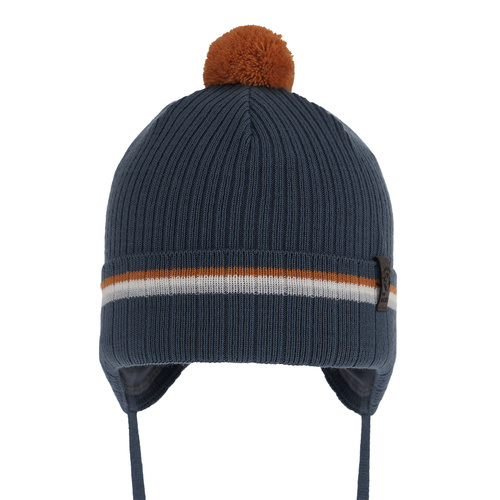 Pojke höst/vår mössa, blå, med knytband, med pompom, Vesper