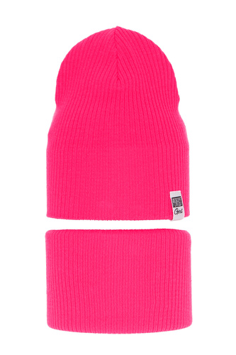 Flicka höst/vår set: mössa och tubhalsduk, rosa, med bomull, Farinka