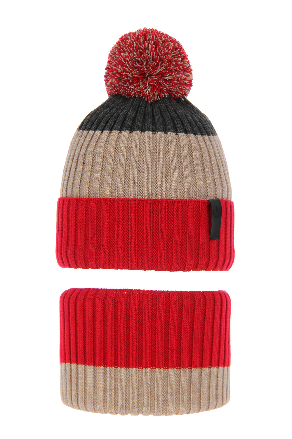 Pojke vinter set: mössa och halsduk, röd, med pompom, Karson