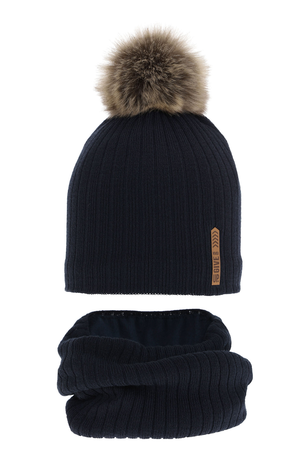 Pojke vinter set: mössa och halsduk, blå, med pompom, Kalen