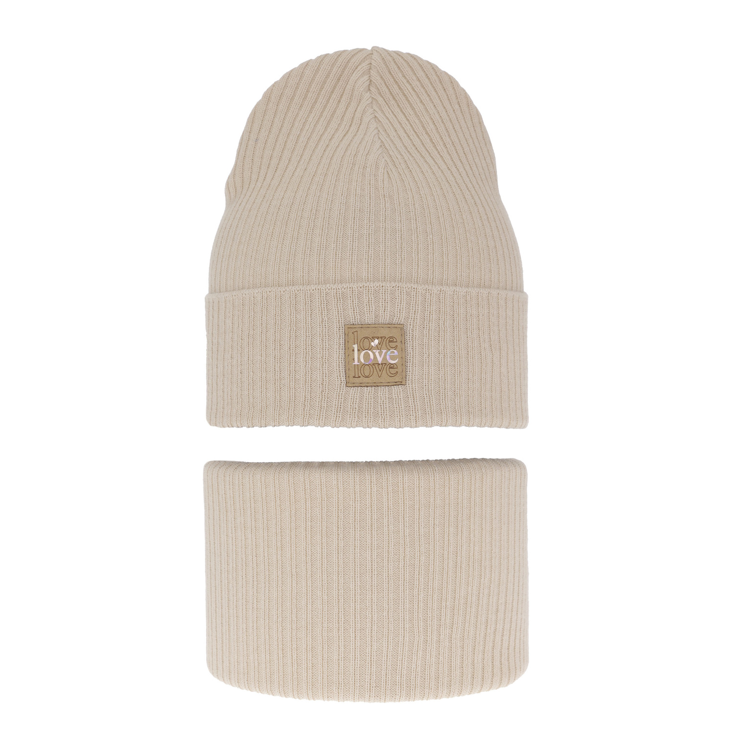 Flicka höst/vår set: mössa och tubhalsduk, beige, med bomull, Furora