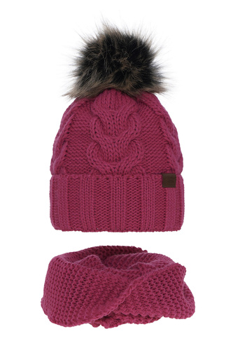 Flicka vinter set: mössa och tubhalsduk, rosa, med pompom, Torina