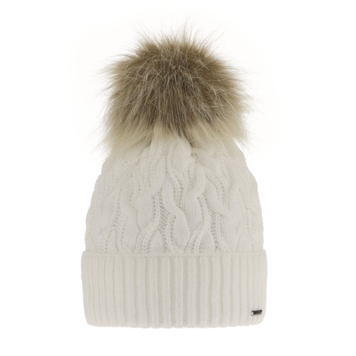 Dam vintermössa, vit, med pompom, Deva
