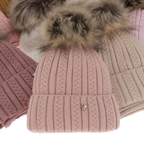 Flicka vinter set: mössa och tubhalsduk, lila, med pompom, Wirginia