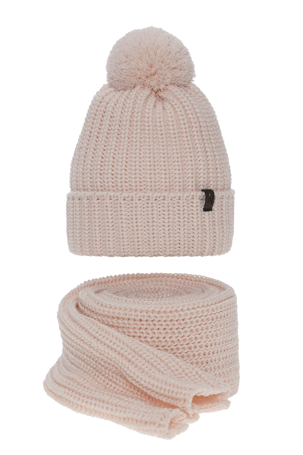 Dam vinter set: mössa och halsduk, rosa, med pompom, Lupita
