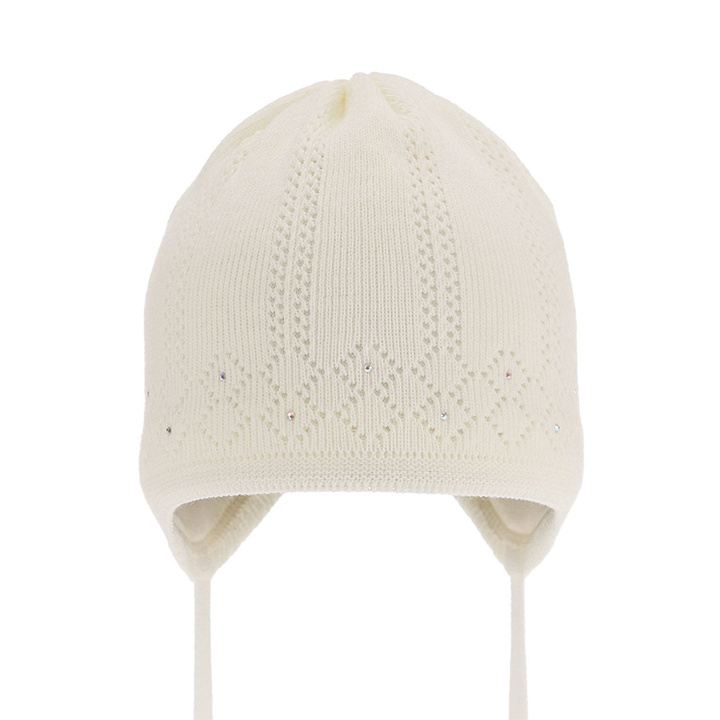 Flicka höst/vår mössa, creme, med knytband, Antila