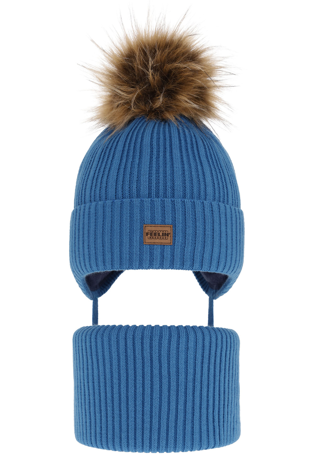Pojke vinter set: mössa och halsduk, blå, med pompom, Eger