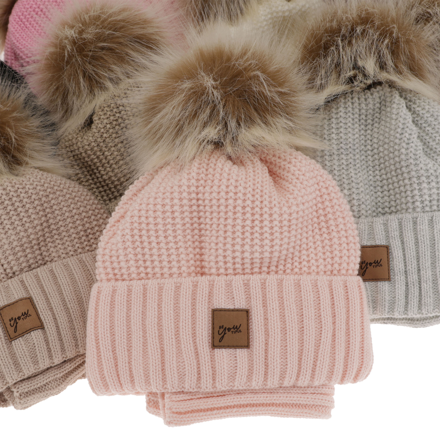Flicka vinter set: mössa och tubhalsduk, grå, med pompom, Juliette
