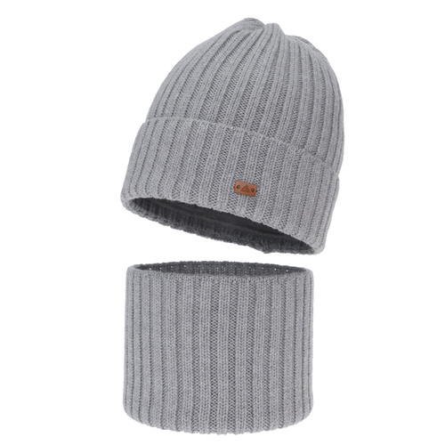 Pojke vinter set: mössa och tubhalsduk, 100% Merino Ull, ljusgrå, Umberto