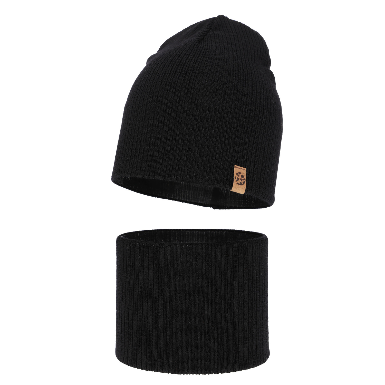 Pojke höst/vår set: mössa och tubhalsduk, svart, 100% Merino Ull, Richi