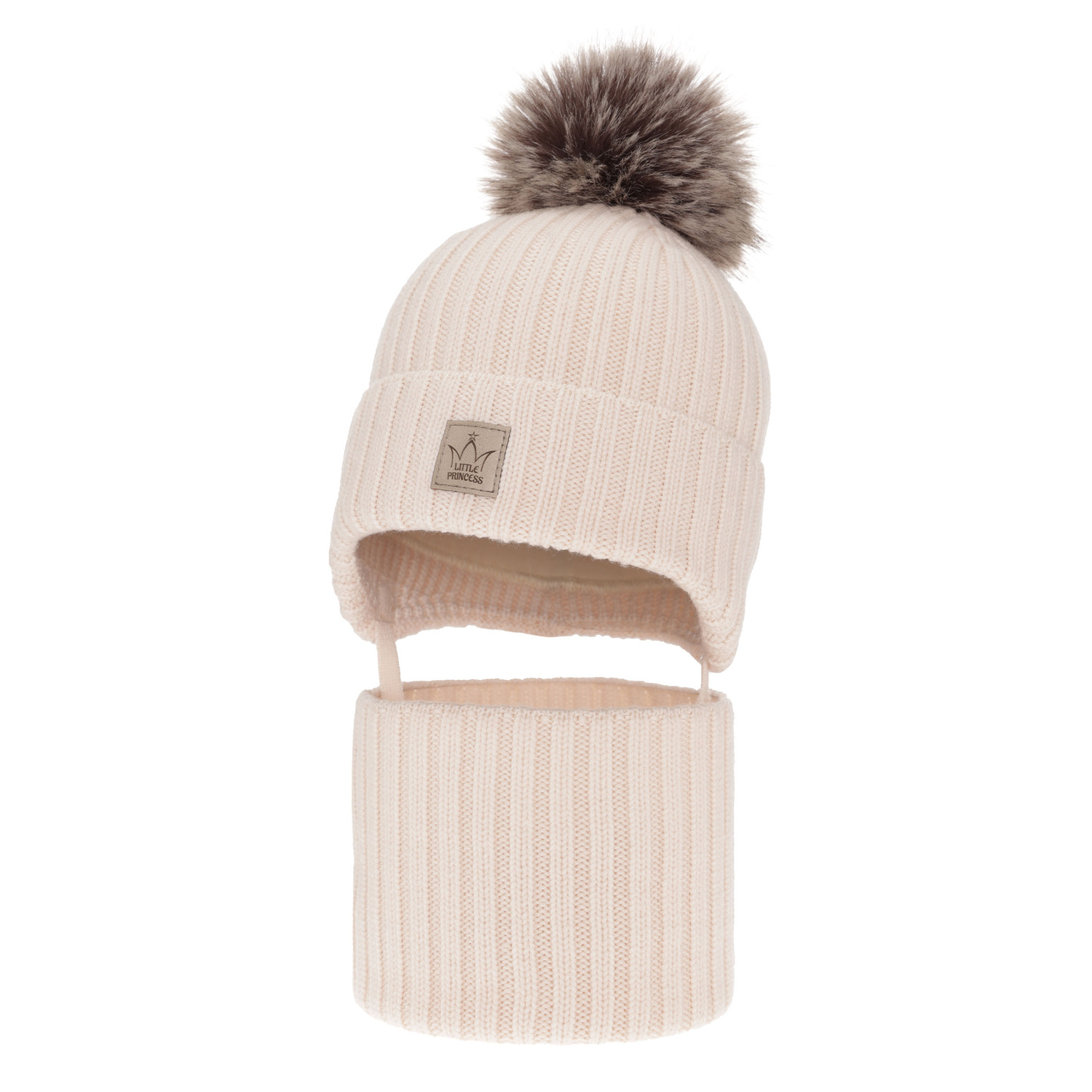 Flicka vinter set: mössa och halsduk, ljusrosa, med pompom, 100% Merino Ull, fodrad med ullfleece, wiązany Martina