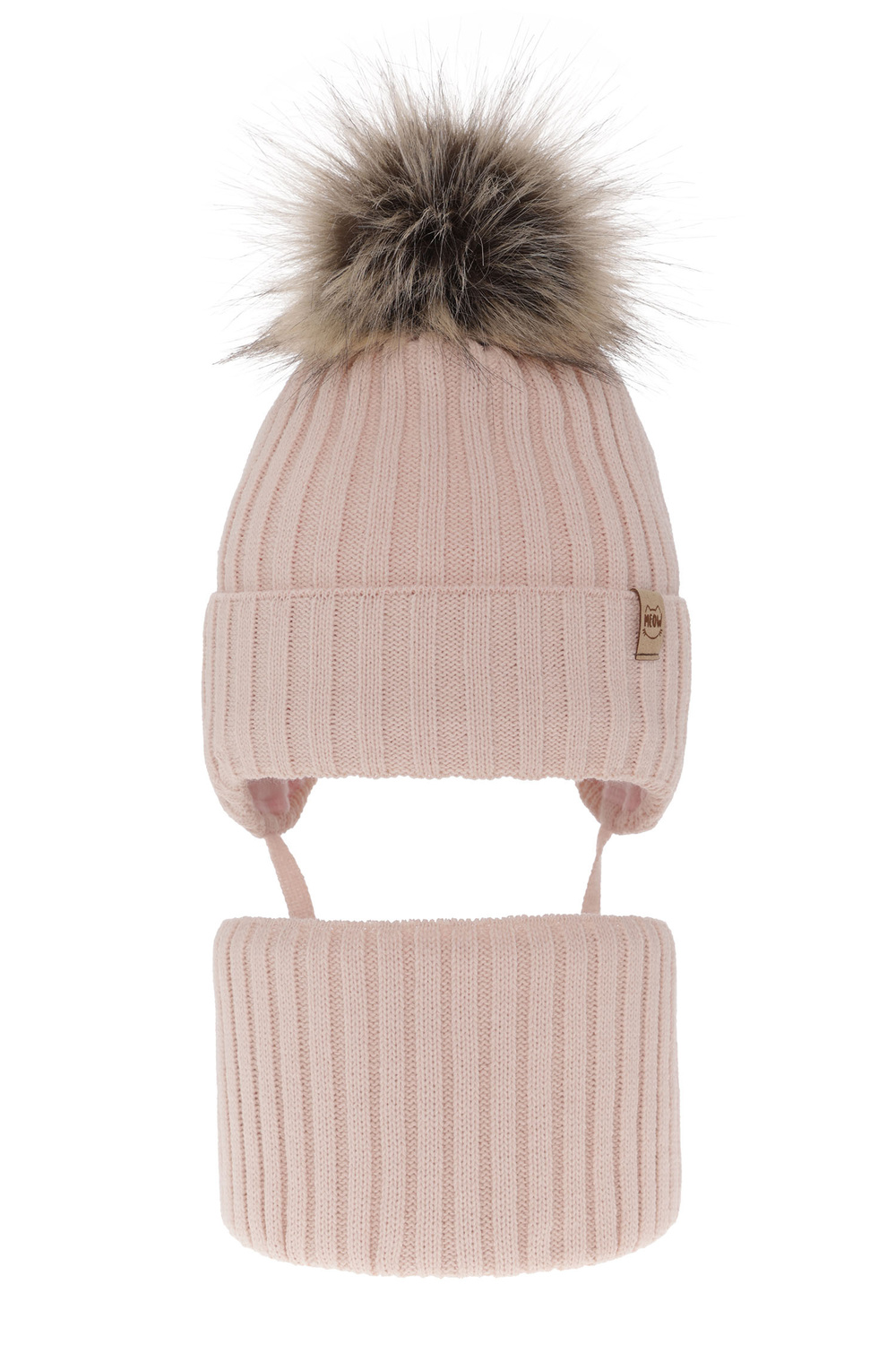 Flicka vinter set: mössa och tubhalsduk, beige, med pompom, Louisa