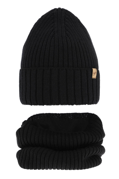 Flicka vinter set: mössa och halsduk, svart, med merinull, Mesalia