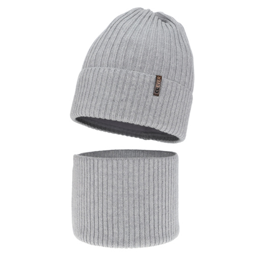 Pojke vinter set: mössa och tubhalsduk, grå, 100% Merino Ull, Gizmo