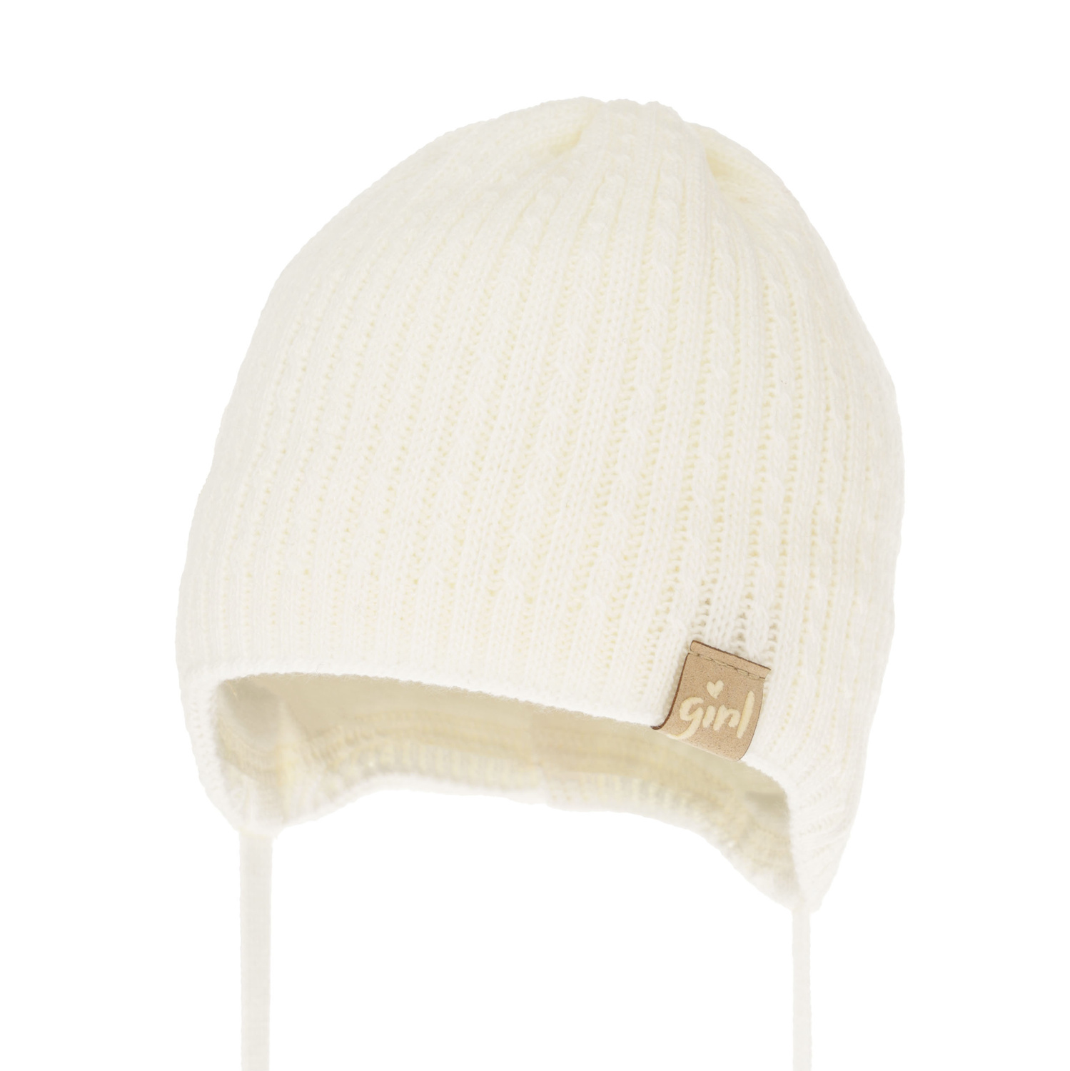 Flicka höst/vår mössa, creme, med knytband, Cheri