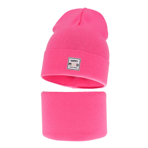 Flicka höst/vår set: mössa och halsduk, rosa, med bomull, Mersila