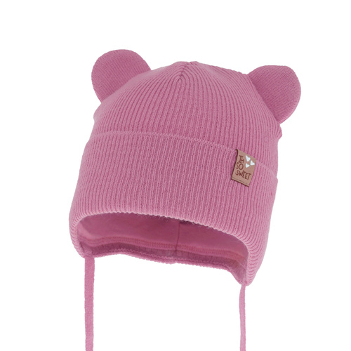 Flicka höst/vår mössa, rosa, med knytband, Noemi
