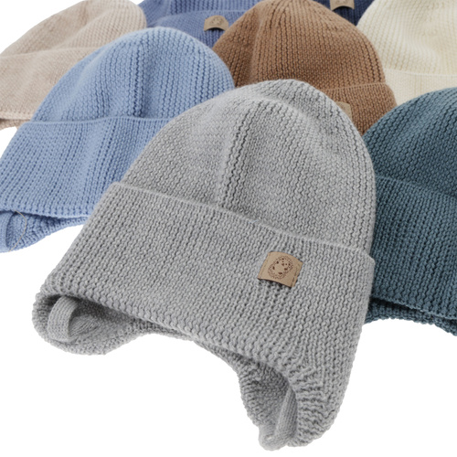 Pojke höst/vår mössa, 100% Merino Ull, Med knytband, camel, Bakadi