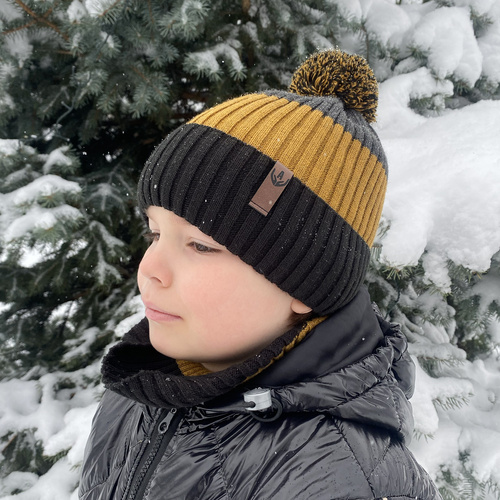 Pojke vinter set: mössa och tubhalsduk, svart, Karson
