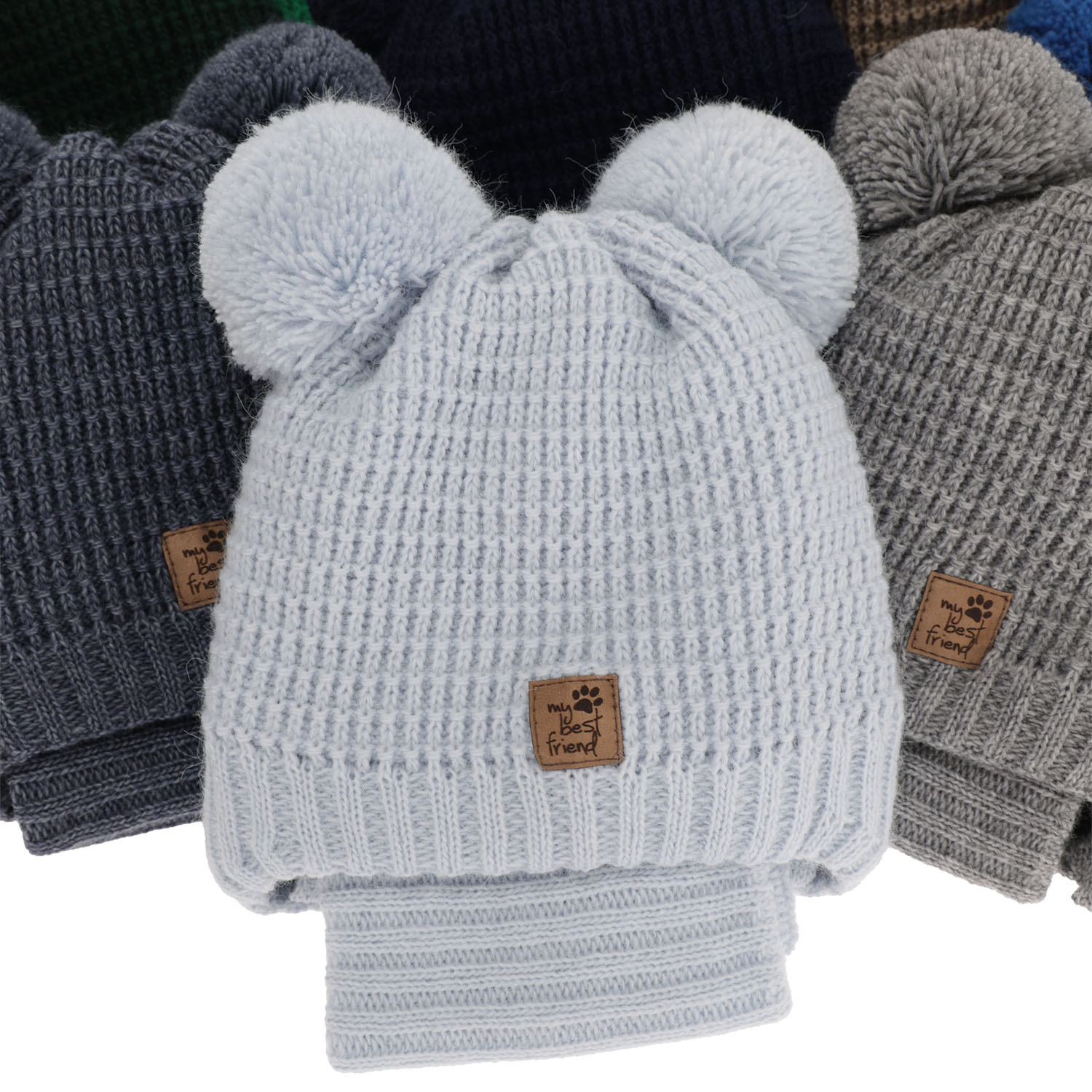 Pojke vinter set: mössa och halsduk, camel, med två pompommar, wiązany, Krispi